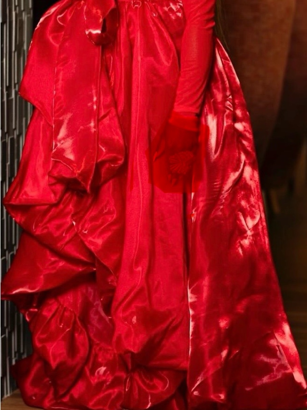AKIRA Red High-Low Satin Statement Skirt